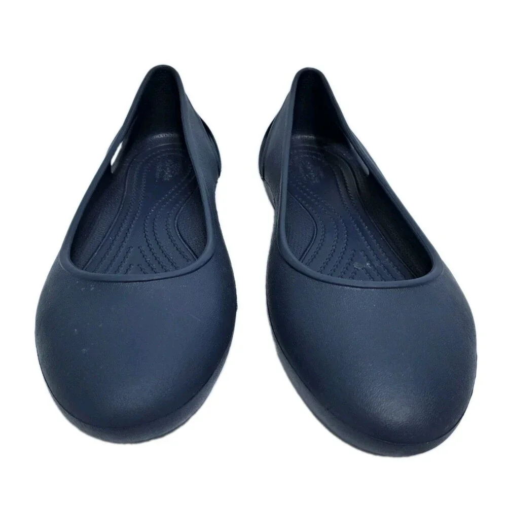 Crocs Laura Ballerina Flats Womens Size 8 Navy Blue Rubber Slip On Casual Shoes